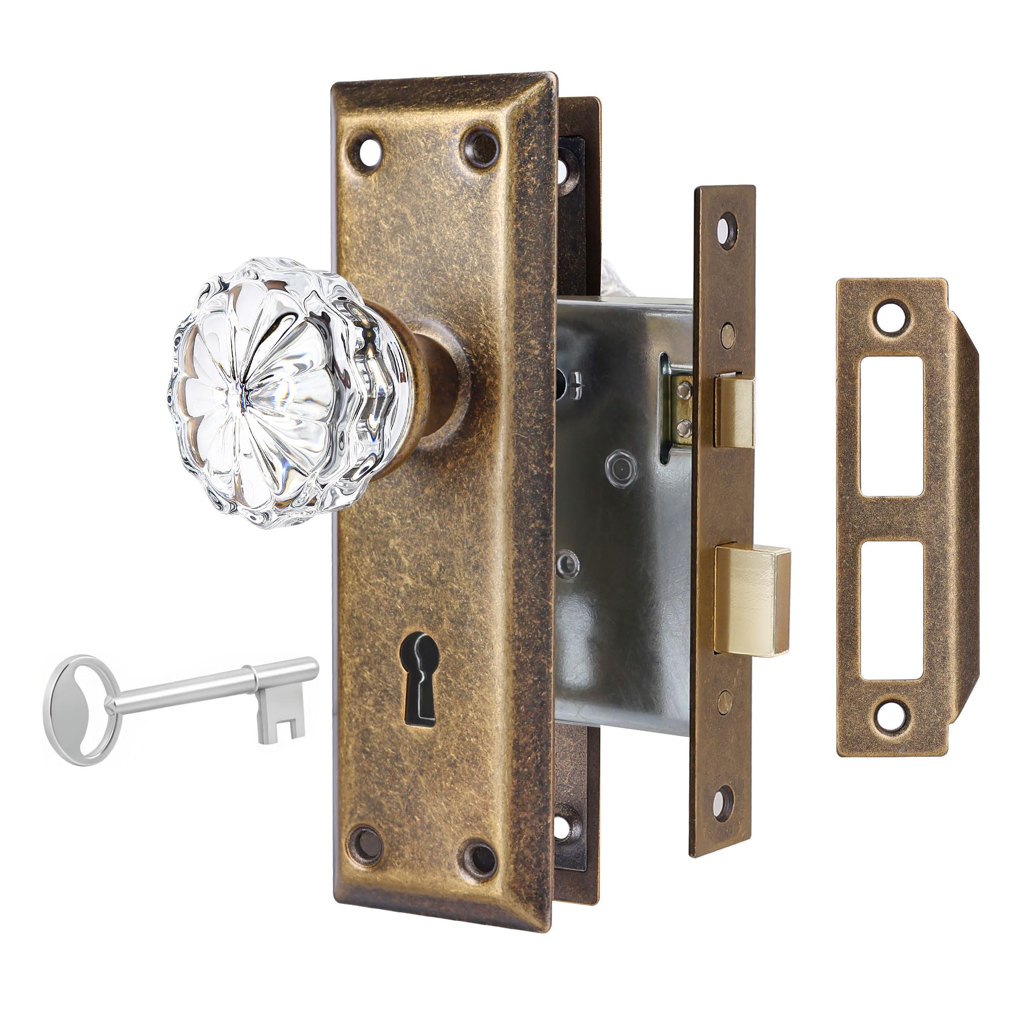 newliplace Mortise Lock Set for Interior Door with Crystal Glass